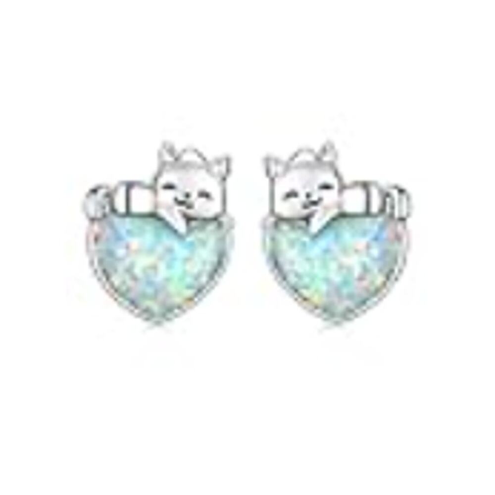 Cat Opal Sterling Silver Hypoallergy Stud Earrings Women for Sensitive Ears